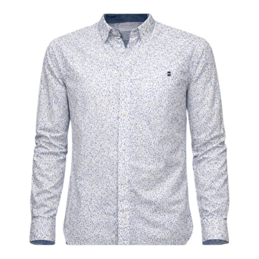 Cactus White Blue Speckled Button Down Shirt Small Slim Fit Modern Minimalist
